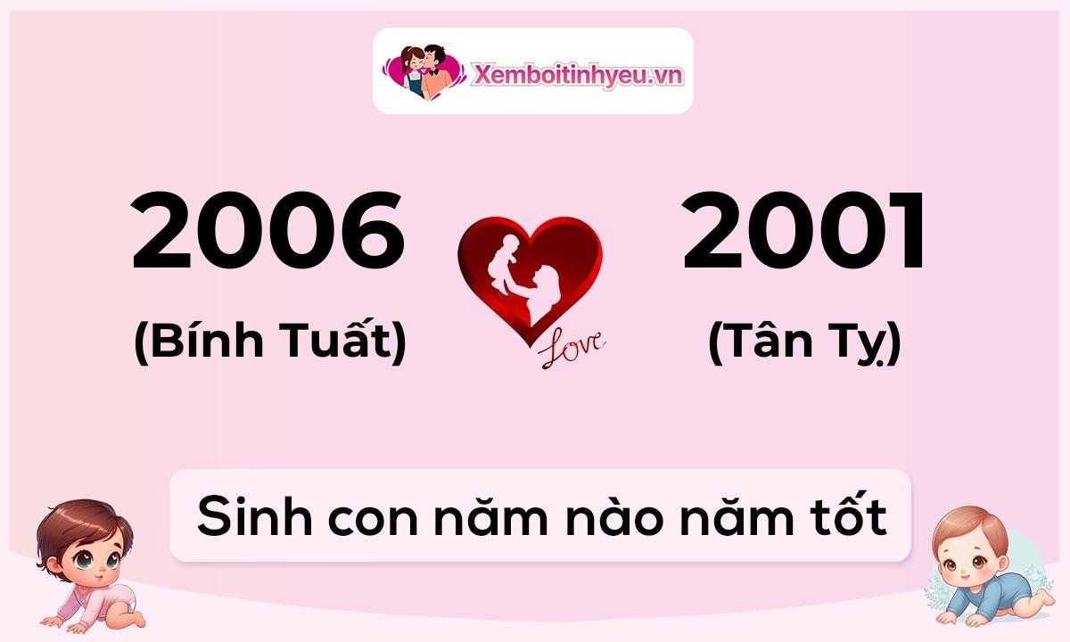Chồng 2006 tuổi Bính Tuất và vợ 2001 tuổi Tân Tỵ sinh con năm nào tốt