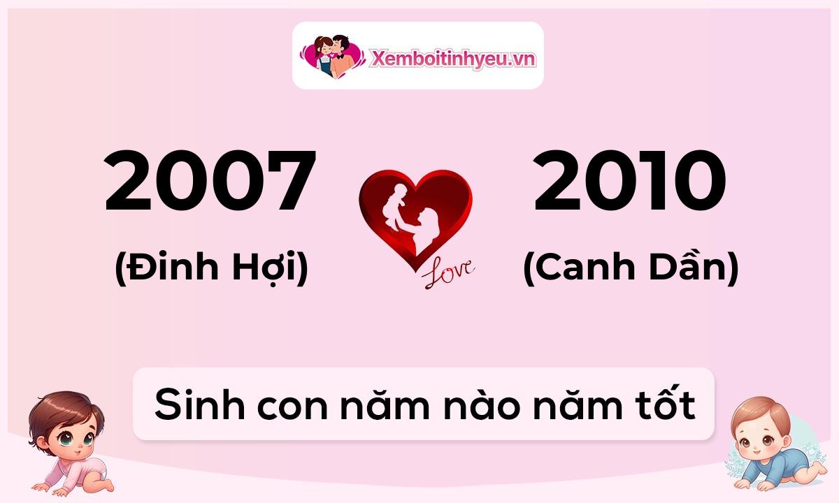 Chồng 2007 tuổi Đinh Hợi và vợ 2010 tuổi Canh Dần sinh con năm nào tốt