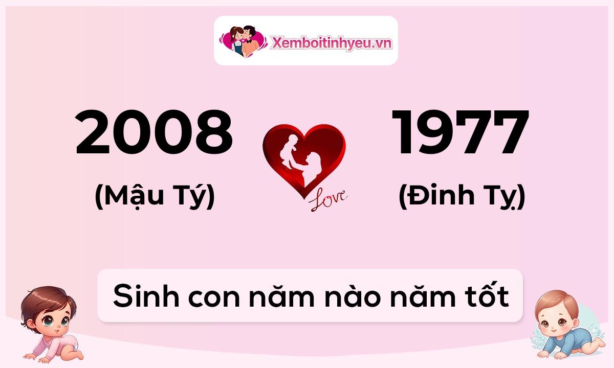 Chồng 2008 tuổi Mậu Tý và vợ 1977 tuổi Đinh Tỵ sinh con năm nào tốt