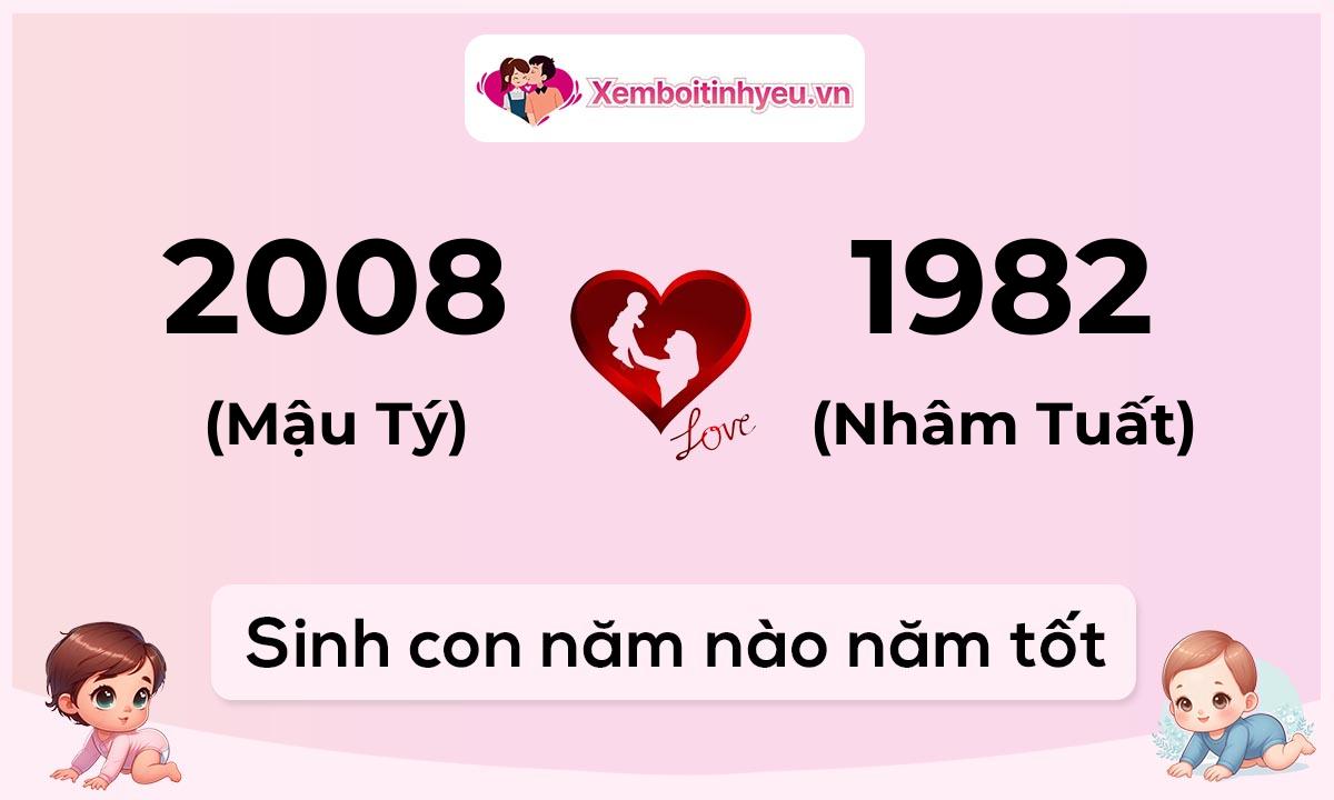 Chồng 2008 tuổi Mậu Tý và vợ 1982 tuổi Nhâm Tuất sinh con năm nào tốt