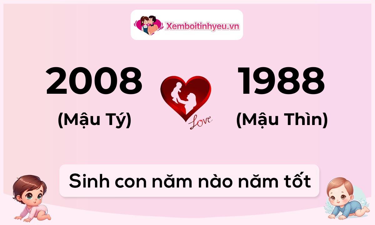 Chồng 2008 tuổi Mậu Tý và vợ 1988 tuổi Mậu Thìn sinh con năm nào tốt