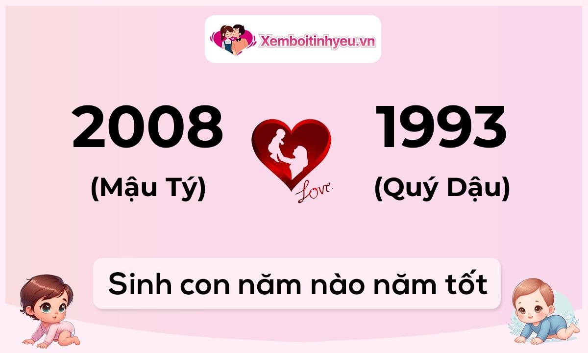 Chồng 2008 tuổi Mậu Tý và vợ 1993 tuổi Quý Dậu sinh con năm nào tốt