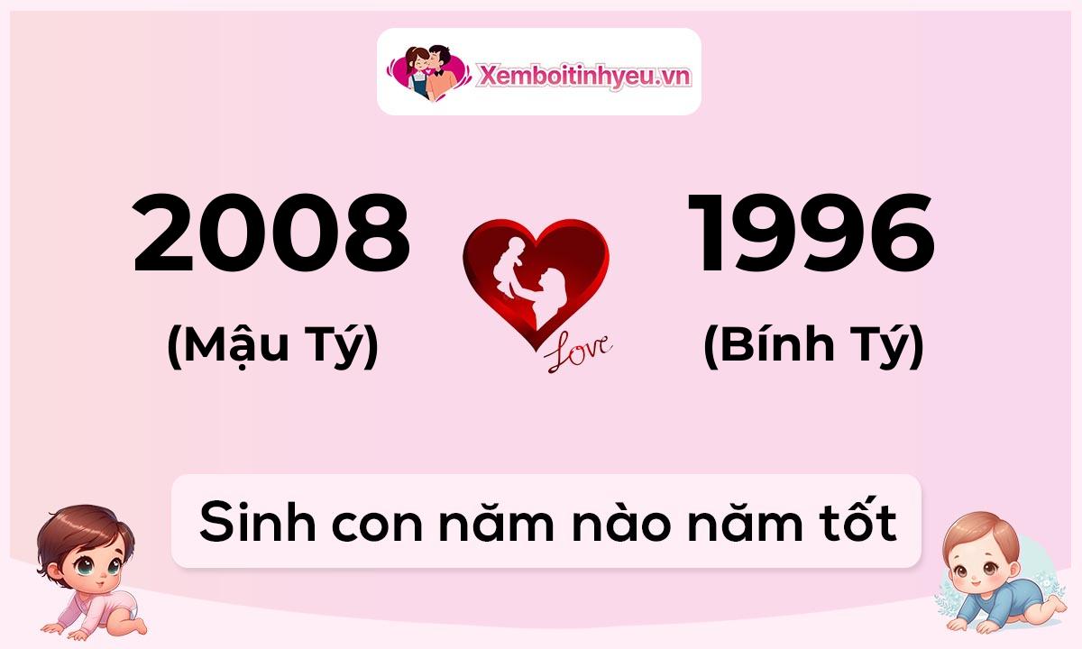 Chồng 2008 tuổi Mậu Tý và vợ 1996 tuổi Bính Tý sinh con năm nào tốt