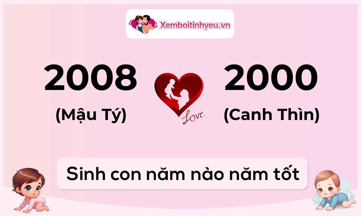 Chồng 2008 tuổi Mậu Tý và vợ 2000 tuổi Canh Thìn sinh con năm nào tốt