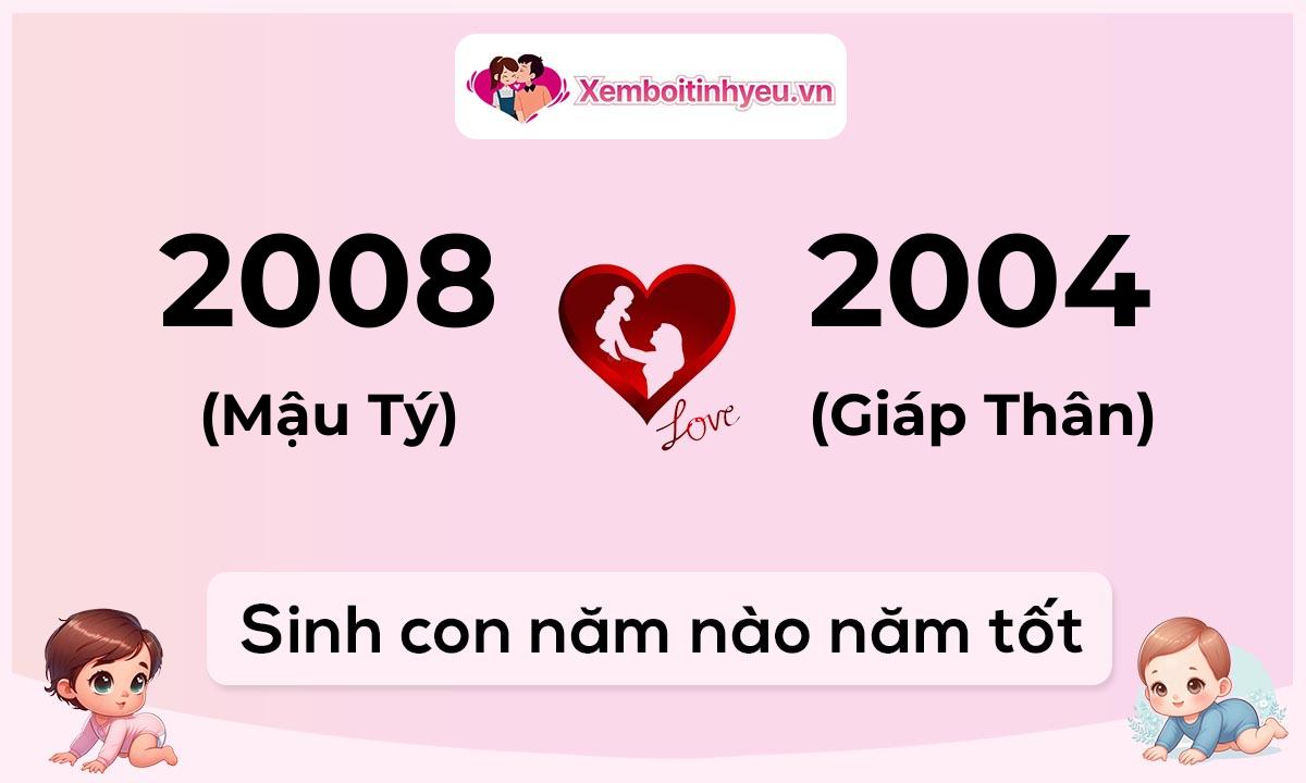 Chồng 2008 tuổi Mậu Tý và vợ 2004 tuổi Giáp Thân sinh con năm nào tốt