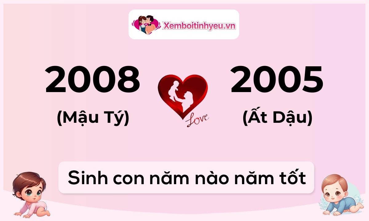 Chồng 2008 tuổi Mậu Tý và vợ 2005 tuổi Ất Dậu sinh con năm nào tốt