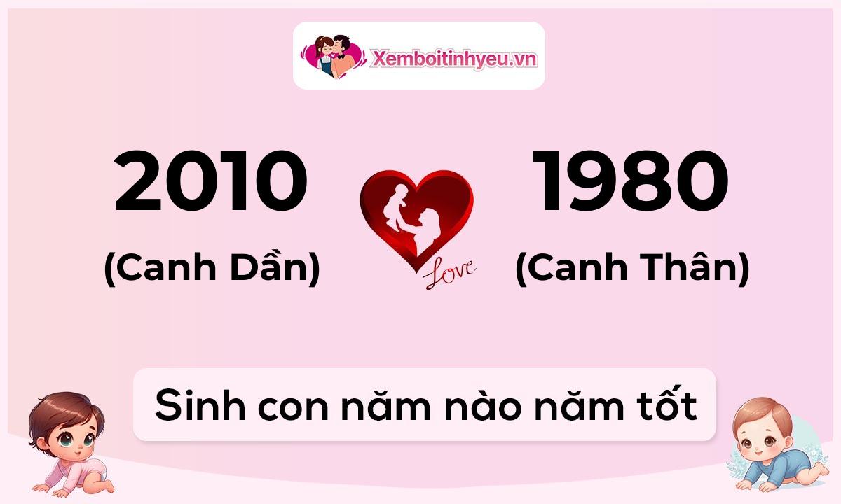 Chồng 2010 tuổi Canh Dần và vợ 1980 tuổi Canh Thân sinh con năm nào tốt