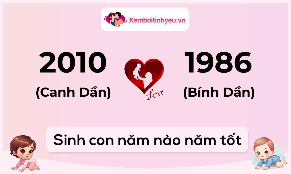 Chồng 2010 tuổi Canh Dần và vợ 1986 tuổi Bính Dần sinh con năm nào tốt