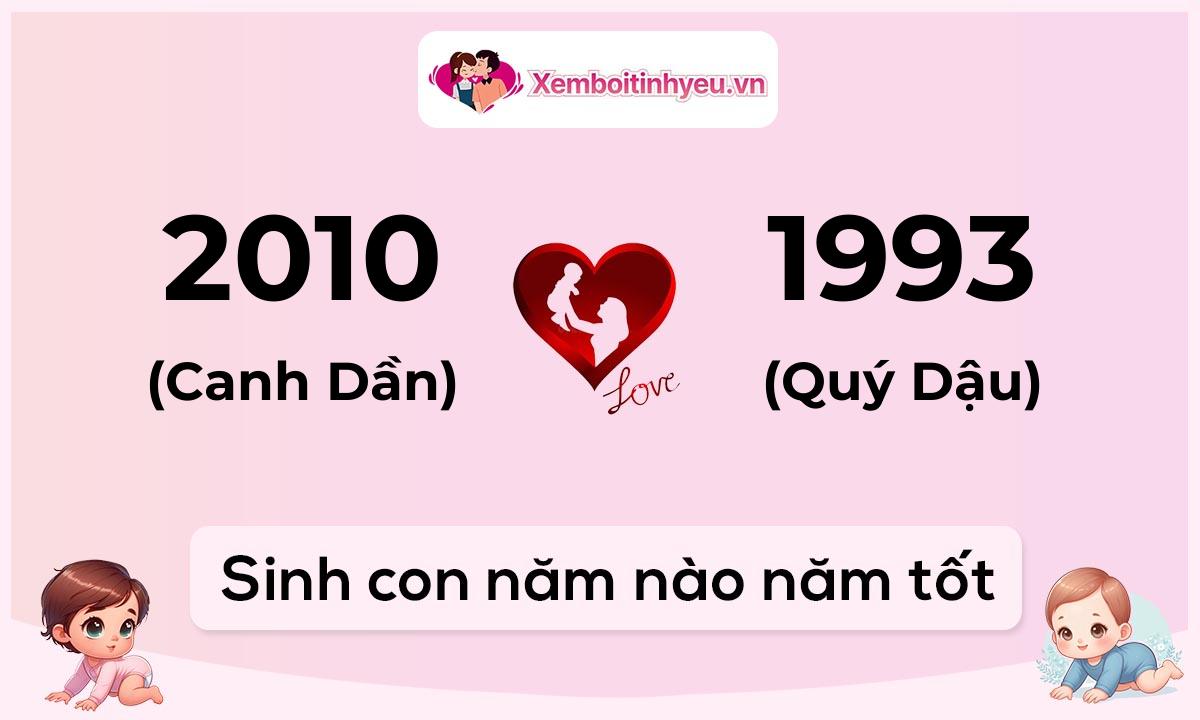 Chồng 2010 tuổi Canh Dần và vợ 1993 tuổi Quý Dậu sinh con năm nào tốt