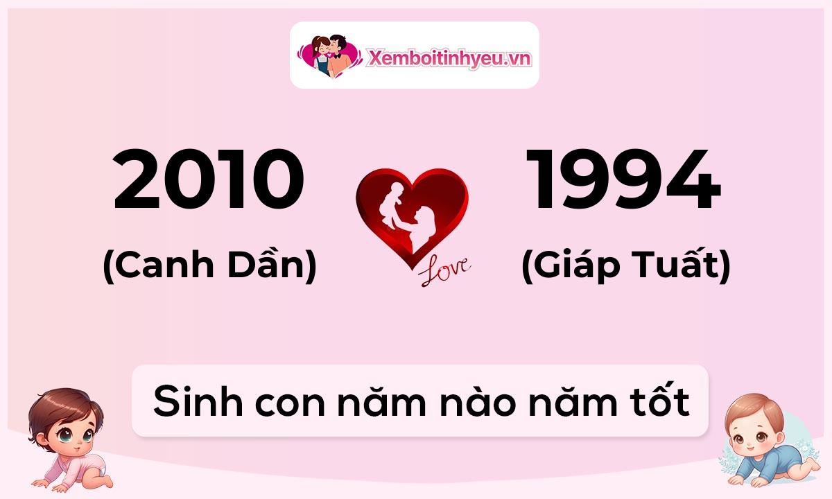 Chồng 2010 tuổi Canh Dần và vợ 1994 tuổi Giáp Tuất sinh con năm nào tốt